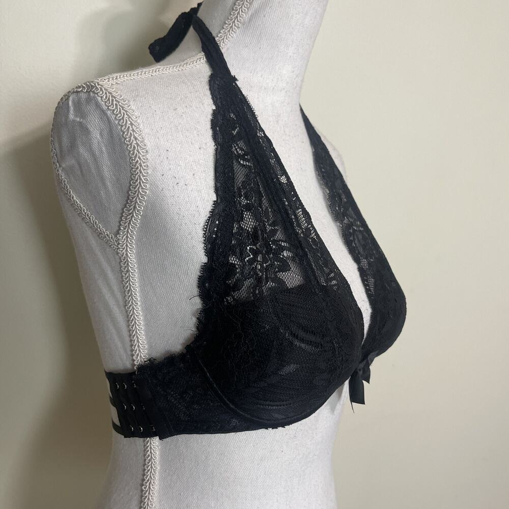 Women's Black Lace Halter Straps Bralette Sexy Bra Strap Back Side Closure
